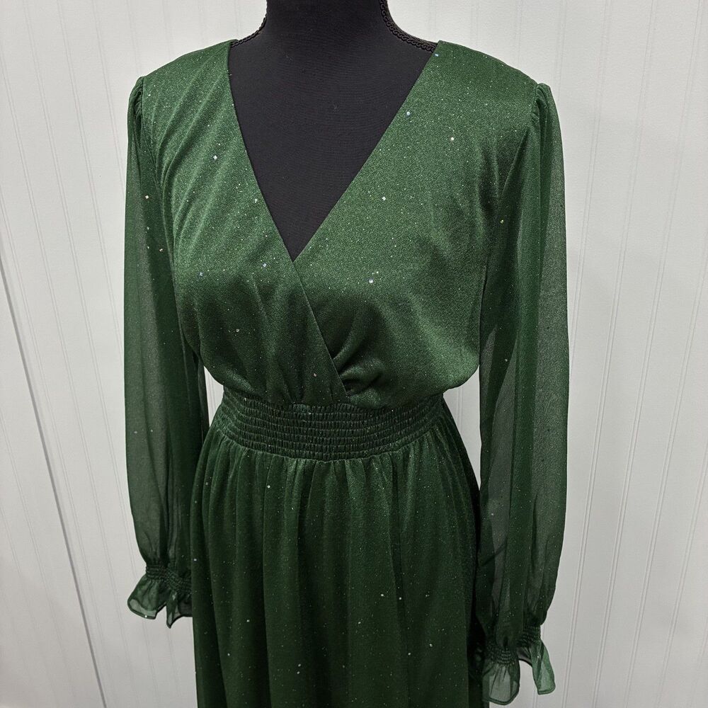 Baltic Born Women's XL Emerald Sparkle Fairycore Cottagecore Evening Maxi Dress - Picture 2 of 6